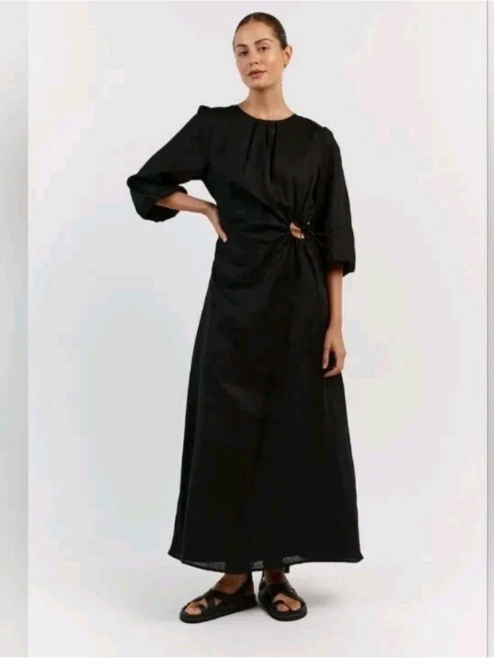 DISSH Beau black sleeved Linen maxi dress